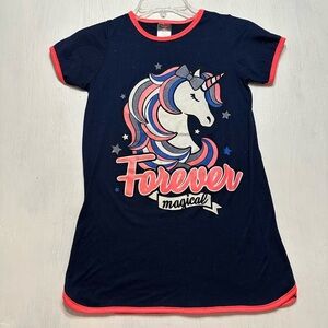 Angel Face Girls Unicorn Nightgown Pajama Dress Size 8 Blue Flame Resistant